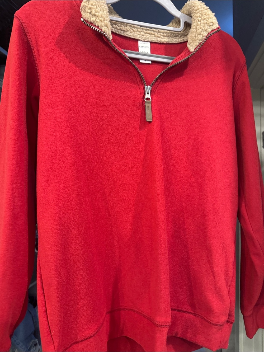 Carter's Red Sherpa-Lined Zip Pullover with Tan Collar